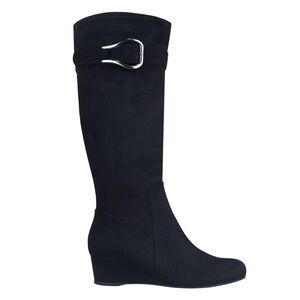 Impo Gelsey Black Suede Women's Wedge Heel Knee High Boots New 9.5W Wide Calf